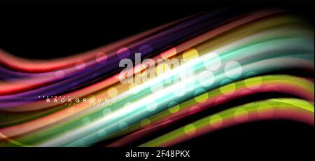 Multicolored wave lines on black background design. Multicolored wave lines on black background vector design Stock Vector
