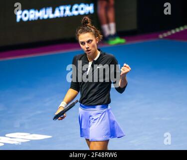 Jaqueline Cristian of Romania playing against Svetlana Kuznetsova of Russia during the St.Petersburg Ladies Trophy 2021 tennis tournament at Sibur Arena. Final score: (Svetlana Kuznetsova 0-2 Jaqueline Cristian) Stock Photo