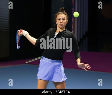 St.Petersburg, Russia. 19th Mar, 2021. Jaqueline Cristian of Romania playing against Svetlana Kuznetsova of Russia during the St.Petersburg Ladies Trophy 2021 tennis tournament at Sibur Arena. Final score: (Svetlana Kuznetsova 0-2 Jaqueline Cristian) (Photo by Maksim Konstantinov/SOPA Image/Sipa USA) Credit: Sipa USA/Alamy Live News Stock Photo