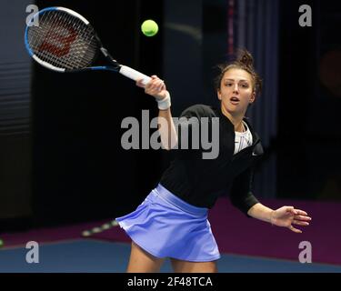 St.Petersburg, Russia. 19th Mar, 2021. Jaqueline Cristian of Romania playing against Svetlana Kuznetsova of Russia during the St.Petersburg Ladies Trophy 2021 tennis tournament at Sibur Arena. Final score: (Svetlana Kuznetsova 0-2 Jaqueline Cristian) (Photo by Maksim Konstantinov/SOPA Image/Sipa USA) Credit: Sipa USA/Alamy Live News Stock Photo