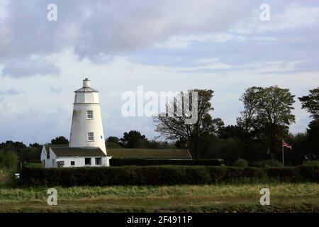 the Sir Peter Scott Lighthouse, known as the East Lighthouse, River Nene, Sutton Bridge village, South Holland district, Lincolnshire, England. Stock Photo