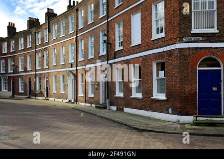 The Crescent, a Georgian row of houses, Union Place, Wisbech town, Fenland, Cambridgeshire, England; UK Stock Photo