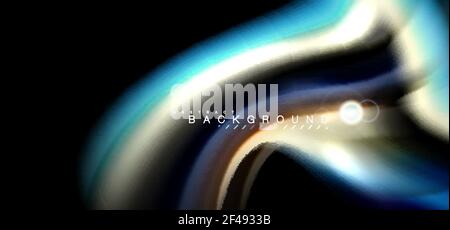 Color shiny light effects on black, liquid style multicolored wavy shape. Color shiny light effects on black, liquid style multicolored wavy shape. Artistic illustration for presentation, app wallpaper, banner or poster, geometric design Stock Vector