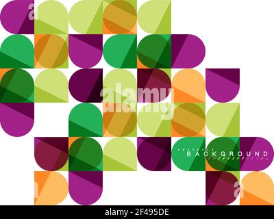 Round square geometric shapes on white, tile mosaic abstract background. Round square geometric shapes on white, tile mosaic abstract background. Vector artistic illustration for presentation, app wallpaper, banner or poster Stock Vector