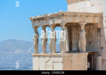 Porch of Caryatids, Erechtheion Temple, Acropolis, Athens, Greece, Europe, Stock Photo