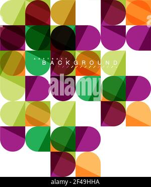 Round square geometric shapes on white, tile mosaic abstract background. Round square geometric shapes on white, tile mosaic abstract background. Vector artistic illustration for presentation, app wallpaper, banner or poster Stock Vector