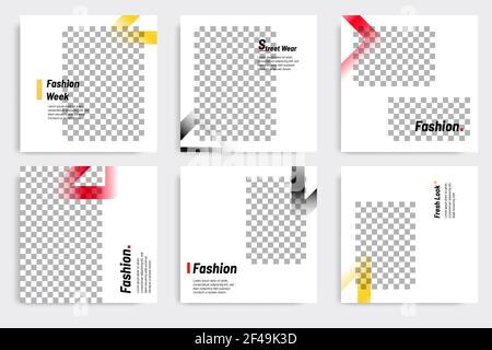 Editable modern minimal square banner templates. Yellow, red, black and white background color with gradient triangle shape. Suitable for social media