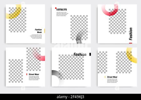 Editable modern minimal square banner templates. Yellow, red, black and white background color with gradient circle shape. Suitable for social media p Stock Vector