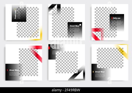 Editable modern minimal square banner templates. Yellow, red, black and white background color with gradient triangle shape. Suitable for social media Stock Vector