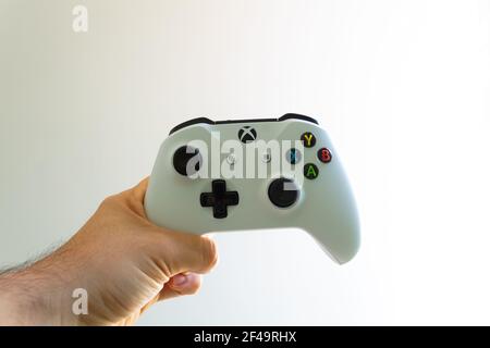 Redmond, Washington, United States - March 17 2021: Xbox control trend in the growth of video game users Stock Photo
