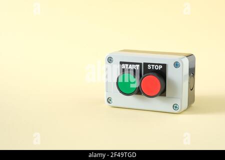 Push button station with green start and red stop buttons Stock Photo