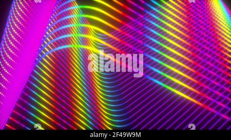 Abstract wavy squares from neon lines, computer generated. 3d rendering virtual backdrop Stock Photo