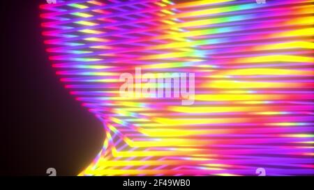 Abstract wavy squares from neon lines, computer generated. 3d rendering virtual backdrop Stock Photo