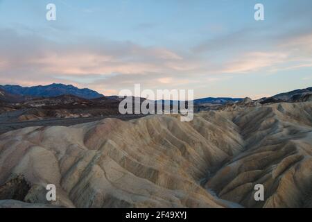 Zabriskie Point at sunset, in Death Valley Stock Photo