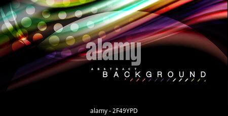 Multicolored wave lines on black background design. Multicolored wave lines on black background vector design Stock Vector