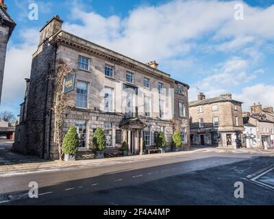This is the Royal Hotel in the Victorian era south Cumbrian market town of Kirkby Lonsdale often used as a film set for TV costume period dramas. Stock Photo