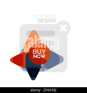 Flat design triangle arrow shape geometric sticker icon, paper style design with buy now sample text, for business or web presentation, app or interface buttons, internet website store banners. Flat design triangle arrow shape geometric sticker icon, paper style design with buy now sample text, for business or web presentation, app or interface buttons, internet website store banners and labels Stock Vector