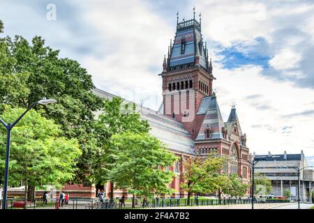 Harvard University Memorial Hall is located north of Harvard Yard in Cambridge, Mass. It includes Annenberg Hall and Sanders Theater. Stock Photo