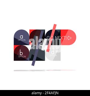 Minimal flat clean abstract option step infographic design element, geometric shapes - round squares, circles and lines layout with sample text. Minimal flat clean abstract option step infographic design element, geometric shapes - round squares, circles and lines layout with sample text, for business or web presentation, app or interface buttons Stock Vector