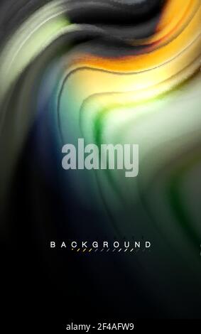 Fluid liquid colors design, colorful marble or plastic wavy texture background, glowing multicolored elements on black, for business or technology presentation or web brochure cover design, wallpaper. Fluid liquid colors design, colorful marble or plastic wavy texture background, glowing multicolored elements on black, for business or technology presentation or web brochure cover design, wallpaper, vector illustration Stock Vector