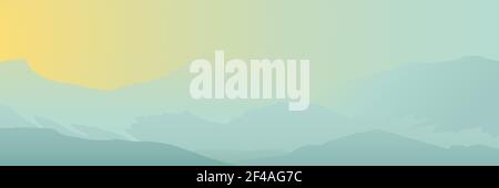 illustration of calm fog weather in mountains landscape with morning sun Stock Vector