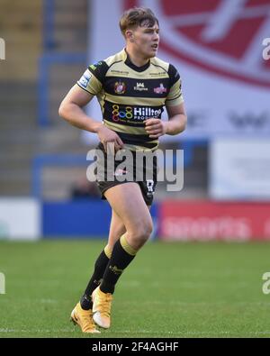 Warrington, UK. 19th Mar, 2021. Keanan Brand (24) of Leigh Centurions during the game in Warrington, UK on 3/19/2021. (Photo by Richard Long/News Images/Sipa USA) Credit: Sipa USA/Alamy Live News Stock Photo