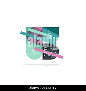 Minimal flat clean abstract option step infographic design element, geometric shapes - round squares, circles and lines layout with sample text. Minimal flat clean abstract option step infographic design element, geometric shapes - round squares, circles and lines layout with sample text, for business or web presentation, app or interface buttons Stock Vector