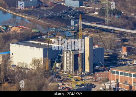 Aerial photograph, STEAG combined heat and power plant Herne on the Rhine-Herne Canal, construction site new gas and steam power plant, Baukau-West, H Stock Photo