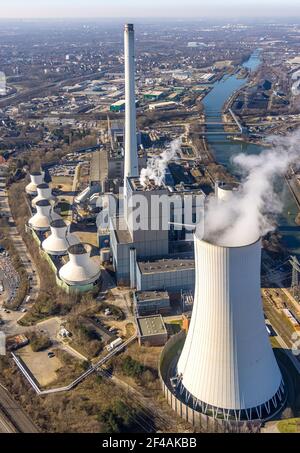 Aerial photograph, STEAG combined heat and power plant Herne on the Rhine-Herne Canal, construction site new gas and steam power plant, Baukau-West, H Stock Photo