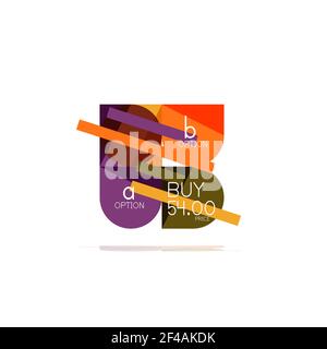 Minimal flat clean abstract option step infographic design element, geometric shapes - round squares, circles and lines layout with sample text. Minimal flat clean abstract option step infographic design element, geometric shapes - round squares, circles and lines layout with sample text, for business or web presentation, app or interface buttons Stock Vector