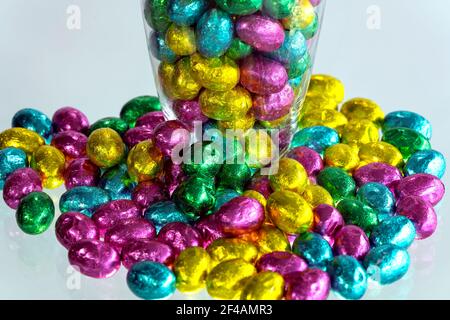 Stack of Easter eggs. Easter party. Stock Photo