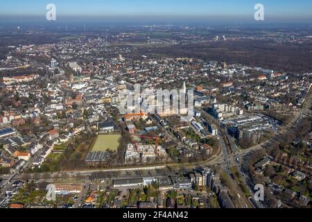Aerial view, town view Buer with town hall, Buer, Gelsenkirchen, Ruhr area, North Rhine-Westphalia, Germany, Luftbild, Ortsansicht Buer mit Rathaus, B Stock Photo