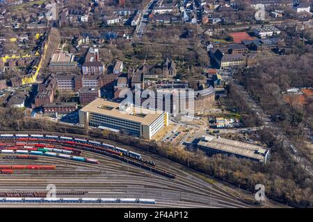 Aerial view, , Construction Site New Building and Extension of the Helios St. Johannes Clinic, Premonstratensian Monastery Abbey Hamborn, Alt-Hamborn, Stock Photo