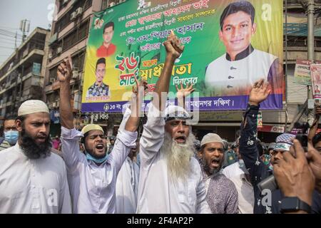 Dhaka, Bangladesh. 19th Mar, 2021. Islamic Organization Hefazat- E - Islam protest for go back to Indian PM Modi in front of National Mosque. He's coming to Bangladesh for celebrating the Jubilee years of Independence and the Hundred Years of Mujib in Dhaka. (Photo by MD IBRAHIM/Pacific Press) Credit: Pacific Press Media Production Corp./Alamy Live News Stock Photo