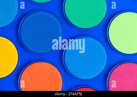 Watercolour Paint Close up. Watercolor palette drawing set Stock Photo