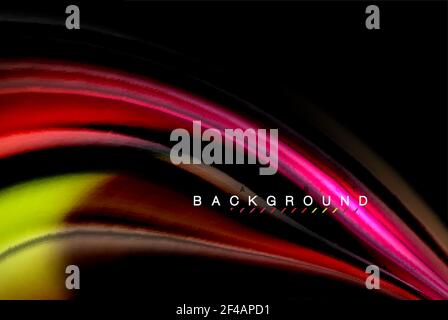 Fluid liquid colors design, colorful marble or plastic wavy texture background, glowing multicolored elements on black, for business or technology presentation or web brochure cover design, wallpaper. Fluid liquid glowing colors design, colorful marble or plastic wavy texture background, glowing multicolored elements on black, for business or technology presentation or web brochure cover design, wallpaper, vector illustration Stock Vector