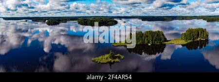 Panorama of three Islands called Muutosaaret near Leppävirta in Savo Finland photographed with a drone Stock Photo