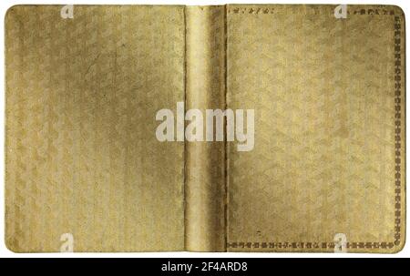 Vintage open book or diary cover - beautiful embossed golden canvas texture with unusual abstract geometric pattern, perfect details Stock Photo