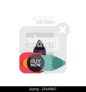 Flat design triangle arrow shape geometric sticker icon, paper style design with buy now sample text, for business or web presentation, app or interface buttons, internet website store banners. Flat design triangle arrow shape geometric sticker icon, paper style design with buy now sample text, for business or web presentation, app or interface buttons, internet website store banners and labels Stock Vector