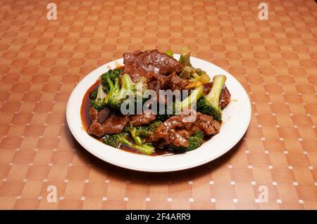 Authentic and traditional Chinese dish known as beef with broccoli Stock Photo