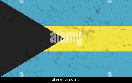 Bahamas flag with waving grunge texture. Vector background. Stock Vector