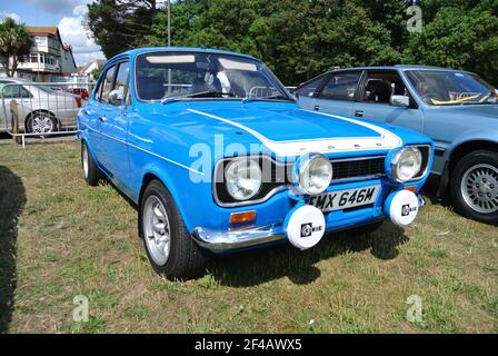 A 1974 Ford Escort Mk1 parked up on display at the Riviera classic car show, Paignton, Devon, England. UK. Stock Photo