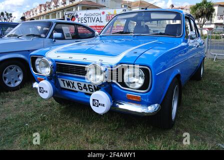 A 1974 Ford Escort Mk1 parked up on display at the Riviera classic car show, Paignton, Devon, England. UK. Stock Photo