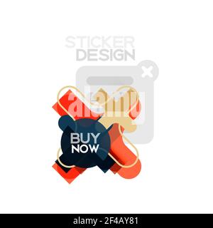 Flat design cross shape geometric sticker icon, paper style design with buy now sample text, for business or web presentation, app or interface buttons. Flat design cross shape geometric sticker icon, paper style design with buy now sample text, for business or web presentation, app or interface buttons, internet website store banners and labels Stock Vector