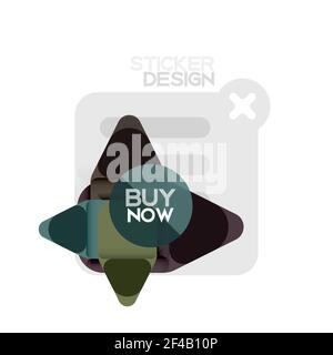 Flat design triangle arrow shape geometric sticker icon, paper style design with buy now sample text, for business or web presentation, app or interface buttons, internet website store banners. Flat design triangle arrow shape geometric sticker icon, paper style design with buy now sample text, for business or web presentation, app or interface buttons, internet website store banners and labels Stock Vector
