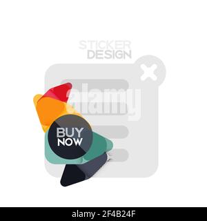 Flat design triangle arrow shape geometric sticker icon, paper style design with buy now sample text, for business or web presentation, app or interface buttons, internet website store banners. Flat design triangle arrow shape geometric sticker icon, paper style design with buy now sample text, for business or web presentation, app or interface buttons, internet website store banners and labels Stock Vector