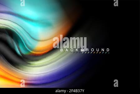 Fluid liquid colors design, colorful marble or plastic wavy texture background, glowing multicolored elements on black, for business or technology presentation or web brochure cover design, wallpaper. Fluid liquid colors design, colorful marble or plastic wavy texture background, glowing multicolored elements on black, for business or technology presentation or web brochure cover design, wallpaper, vector illustration Stock Vector
