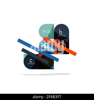 Minimal flat clean abstract option step infographic design element, geometric shapes - round squares, circles and lines layout with sample text. Minimal flat clean abstract option step infographic design element, geometric shapes - round squares, circles and lines layout with sample text, for business or web presentation, app or interface buttons Stock Vector