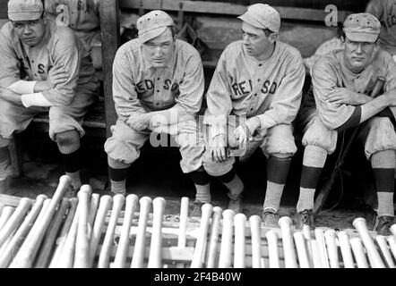 Babe Ruth, Bill Carrigan, Jack Barry, & Vean Gregg, Boston AL  ca. 1915 Stock Photo