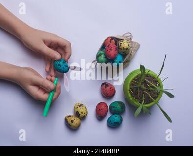 a bag of Easter eggs and a pot of weed Stock Photo